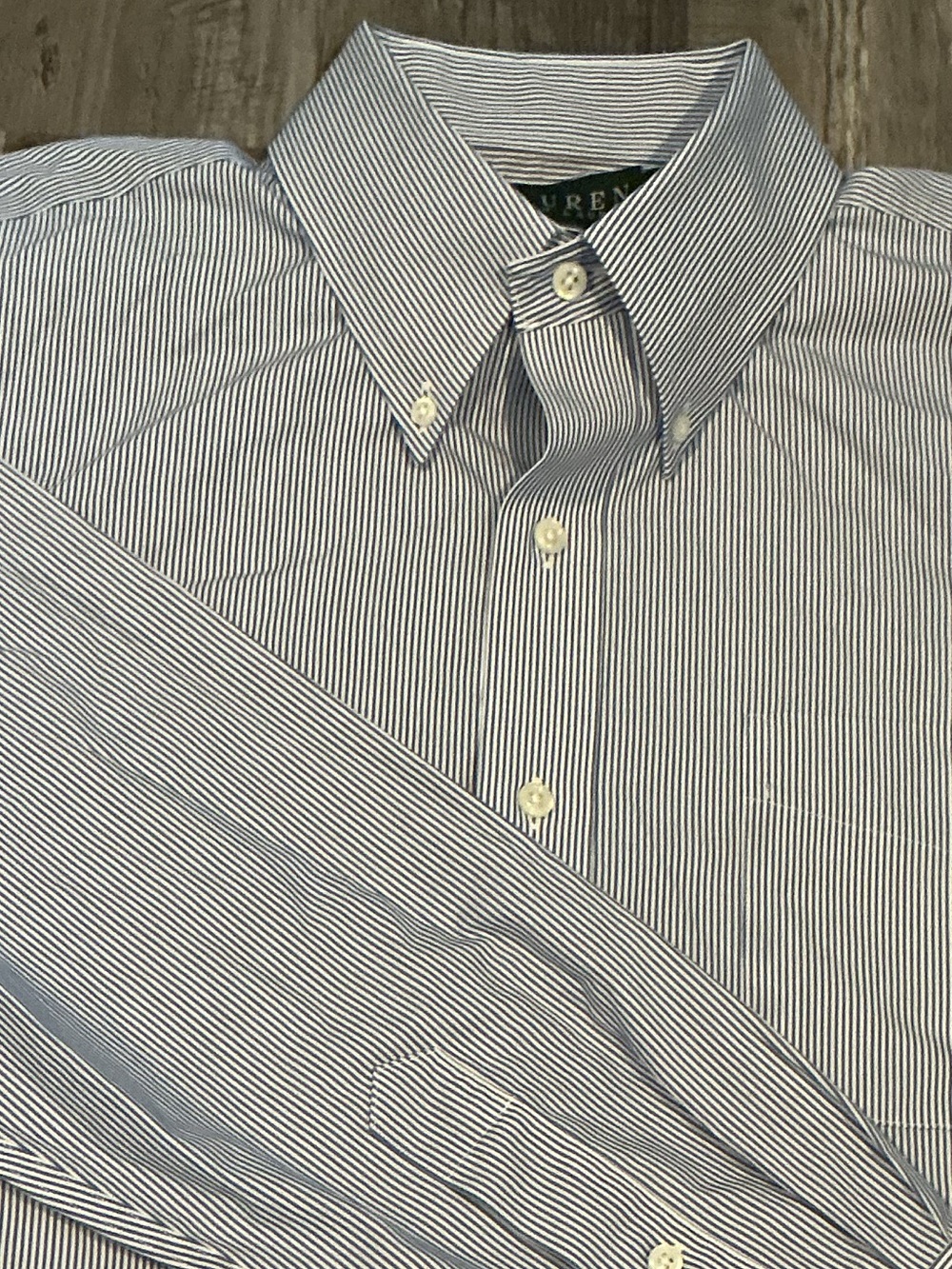 Lauren Ralph Lauren Non Iron Striped Dress Shirt Blue White Classic Fit 15.5